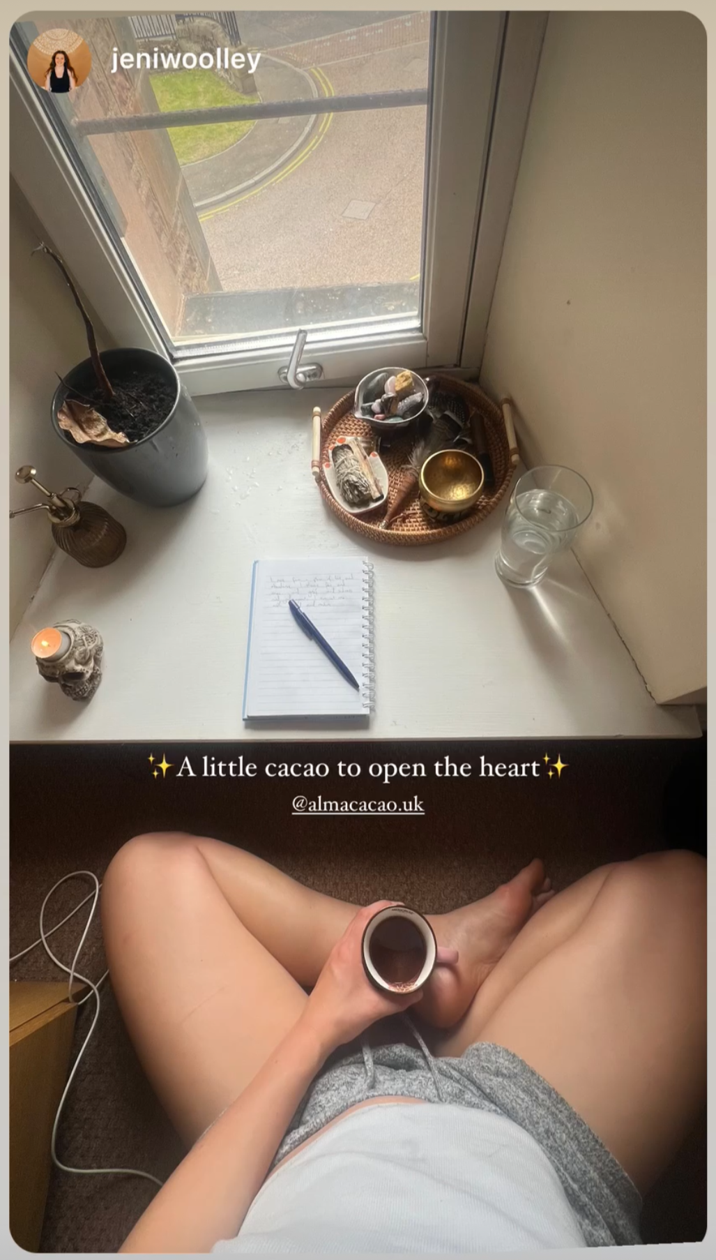 Person sitting by a window with a cacao cup, surrounded by minimal decor. UGC Review